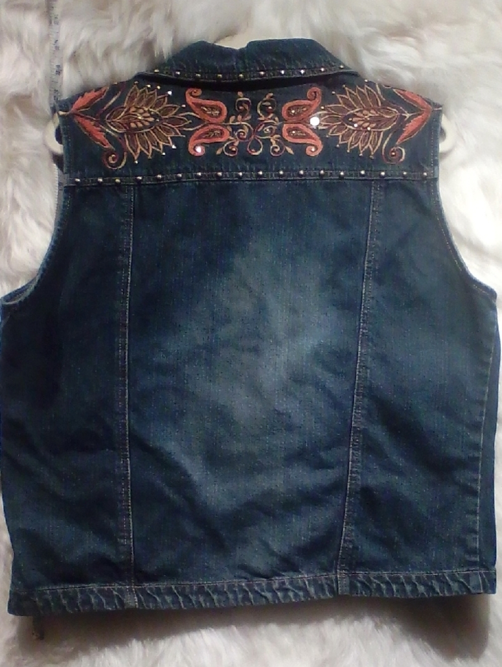 Embroidered Dark Blue Denim Vest #A0009 - Picture 6 of 8